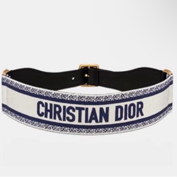 Christian Dior Embroidered Canvas Leather Blanc/Bleu size 80 - Picture 1 of 8